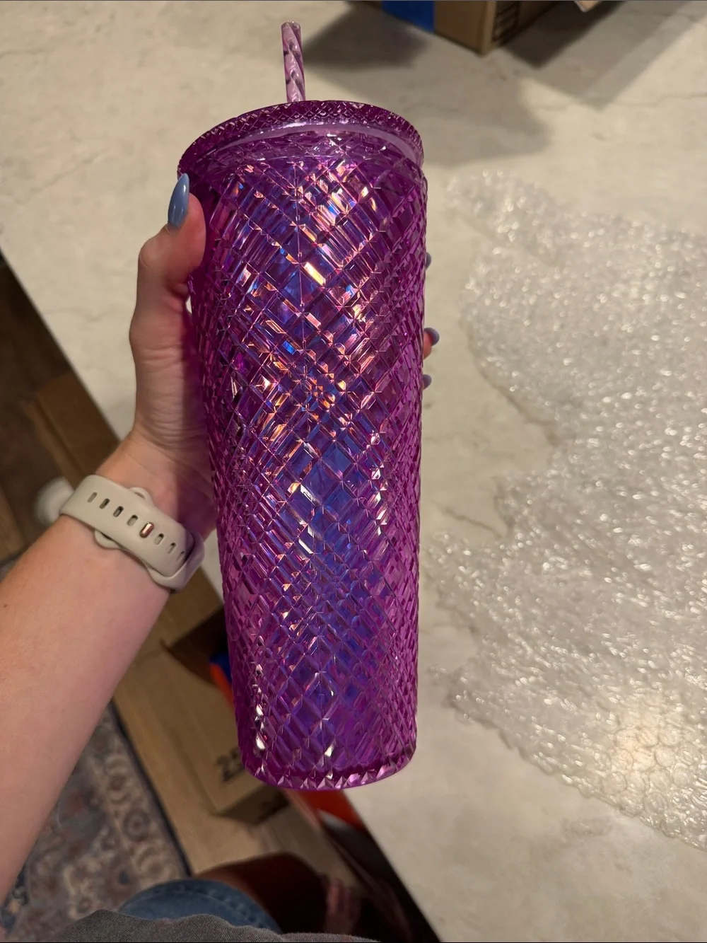 Starbucks Iridescent Purple Diamond Textured Tumbler with Straw